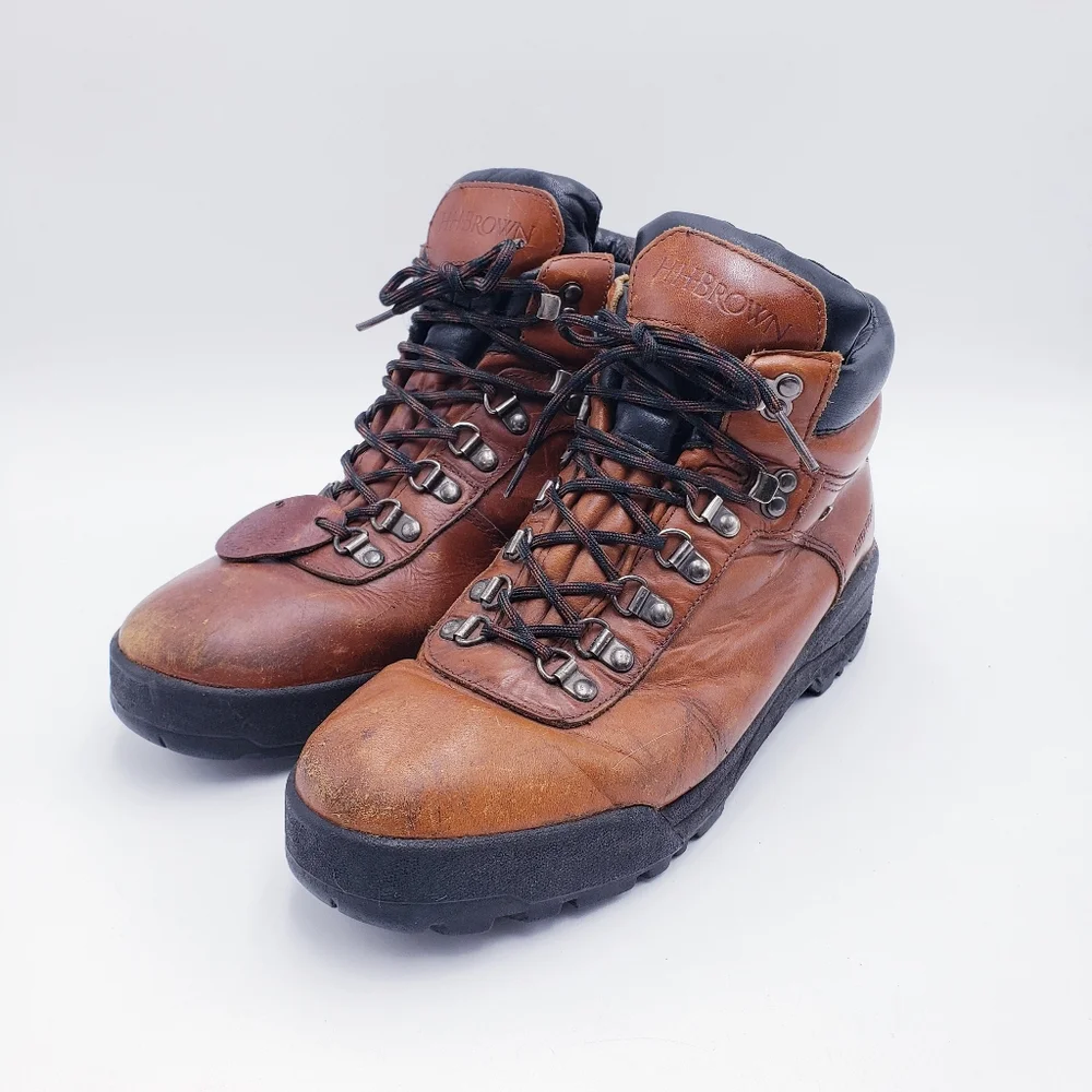 Vintage 90s Brown Brown Leather Waterproof Gore Tex Hiking Boots‎ Mens Size 9.5